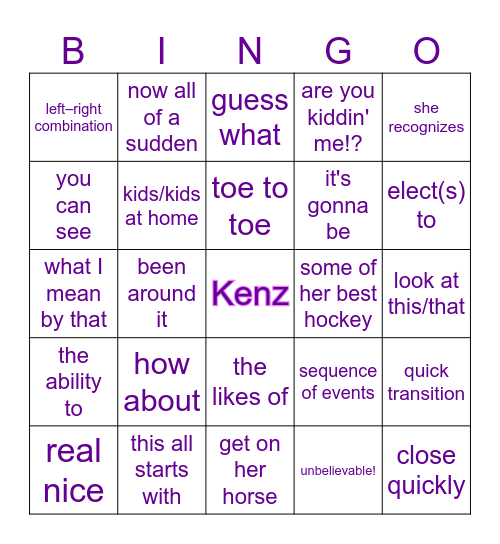 Cheryl Bingo Card