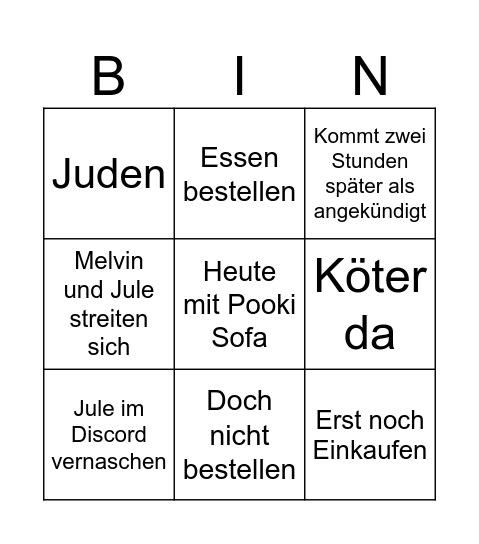 Melvin Bingo Card