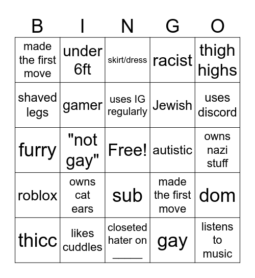 FEMBOY BINGO Card