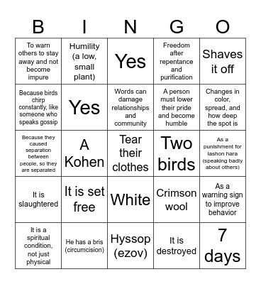 Parsha of the Week Bingo Card