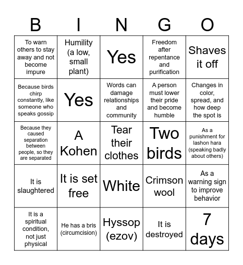 Parsha of the Week Bingo Card