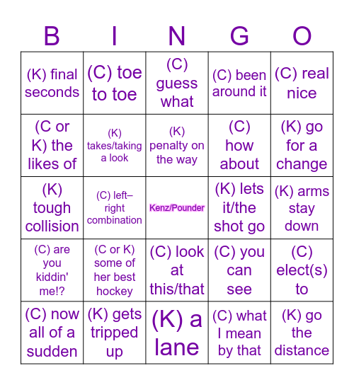 Kenzie & Cheryl Bingo Card