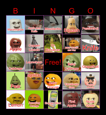 F9 Annoying Orange Bingo Card