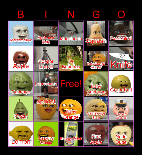 F9 Annoying Orange Bingo Card