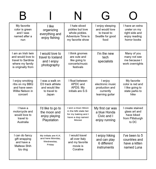 Untitled Bingo Card