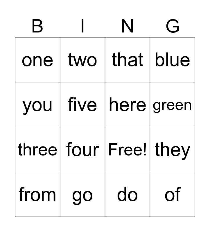 My View Kindergarten Unit 2 Bingo Card