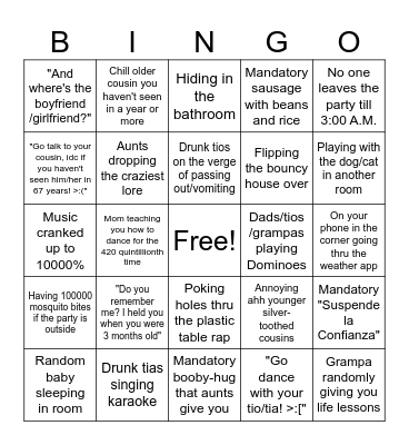 Spanish party bingo Card