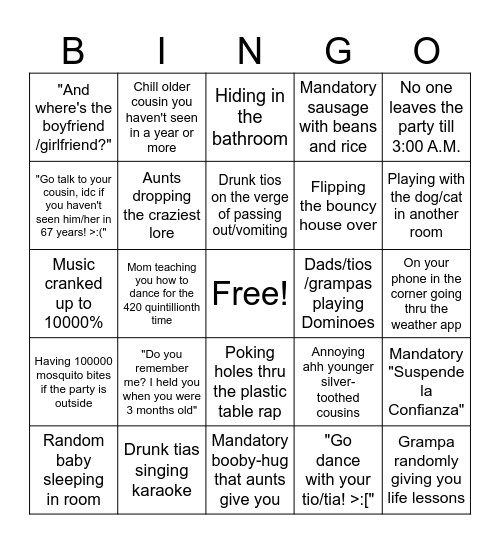 Spanish party bingo Card