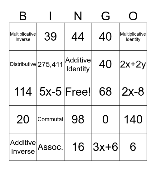 Number Properties Bingo Card
