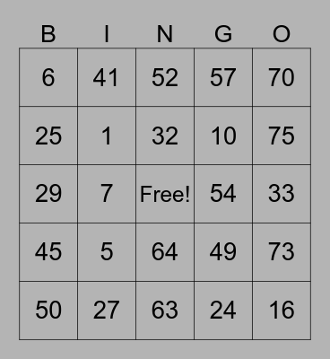 22 Bingo Card