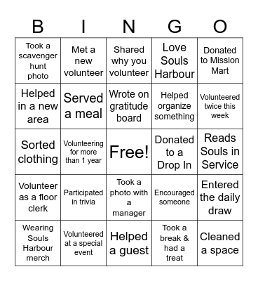 VOLUNTEER BINGO Card