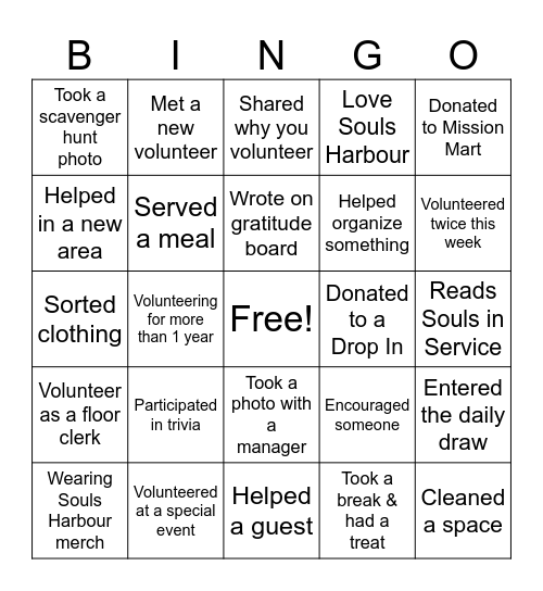 VOLUNTEER BINGO Card