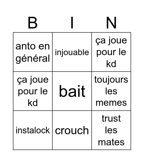 Bouille-Bingo Card