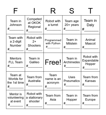 Team 5968 Bingo - Worlds 2026 Bingo Card
