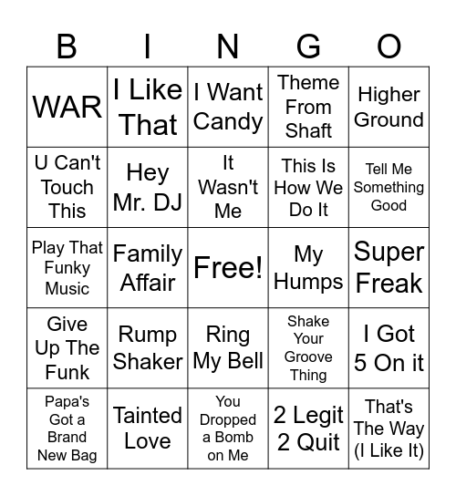 Hip Hop & Funk Bingo Card
