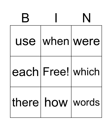 NK Bingo Card