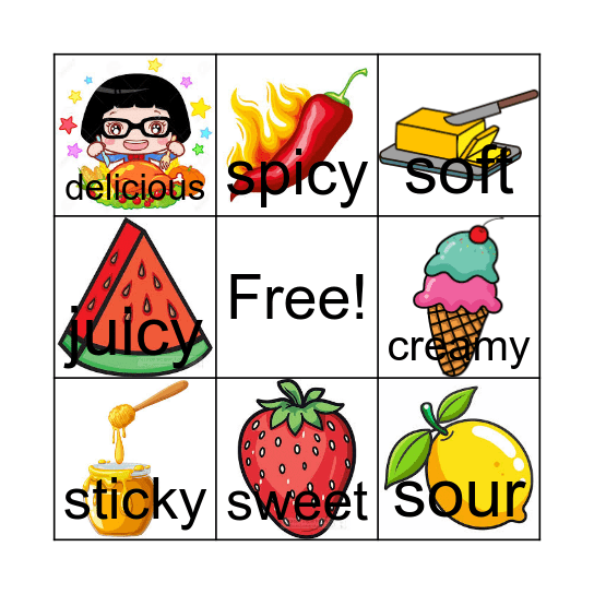 Describing Food Bingo Card