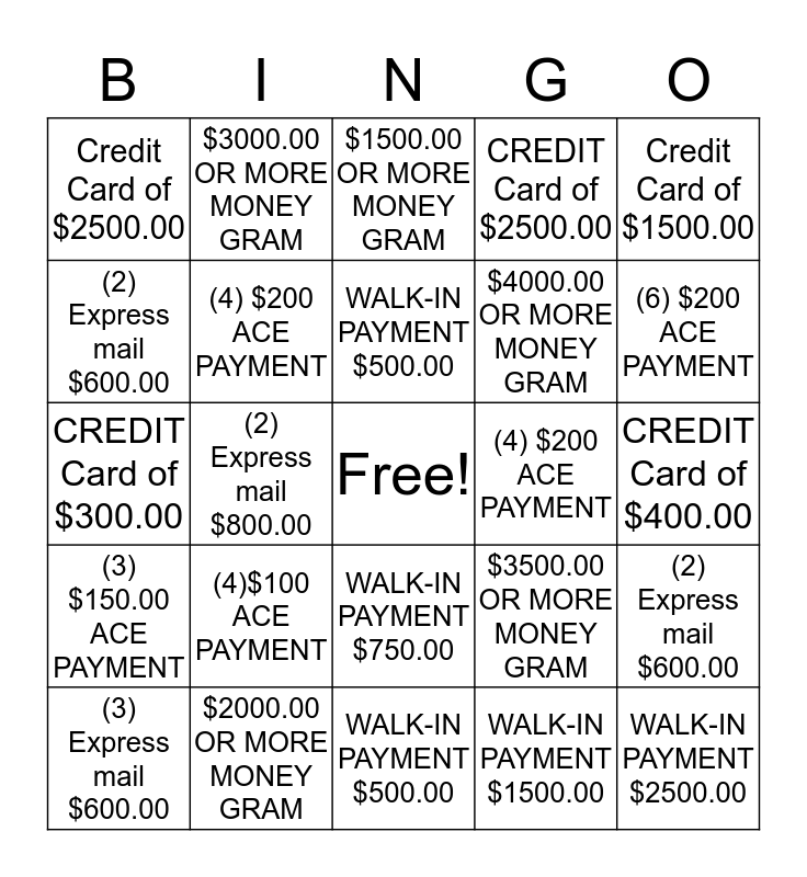 BINGO COLLECTION SHUFFLE Bingo Card