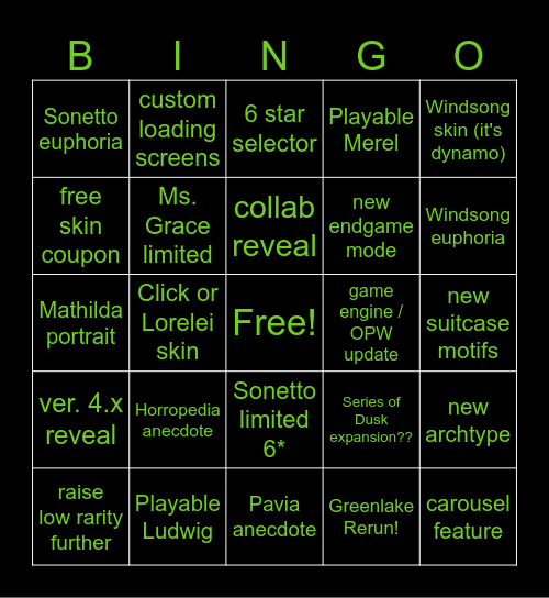 3.7 Livestream Predictions! Bingo Card