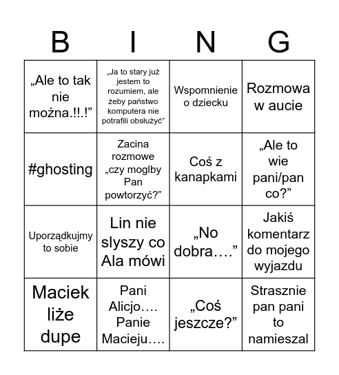 bLINgo Bingo Card