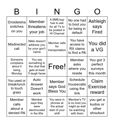 A day in the life at UHC Bingo Card