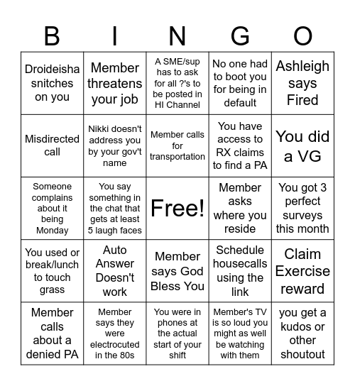 A day in the life at UHC Bingo Card