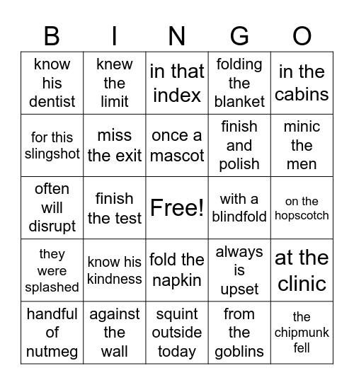 Fundations Bingo Card