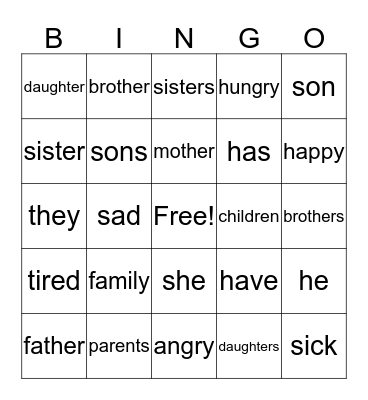 Family Bingo Card
