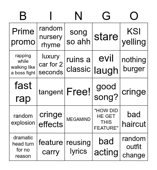 KSI Bingo Card