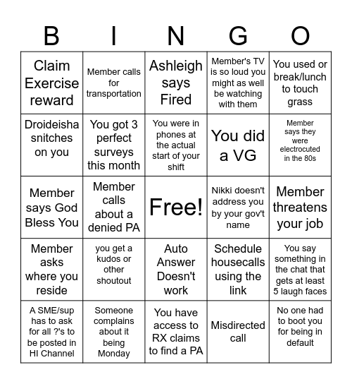 Life at UHC Bingo Card