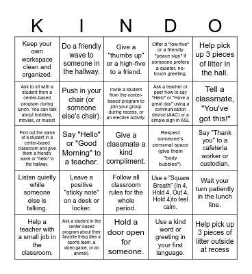 Kindness Bingo Card