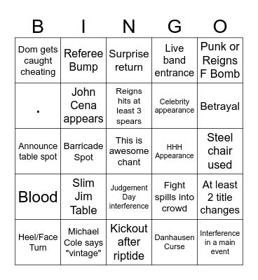 Wrestlemania Night 2 Bingo Card