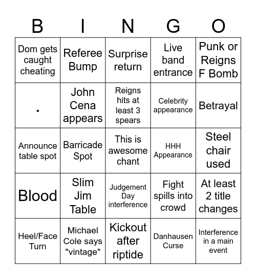 Wrestlemania Night 2 Bingo Card
