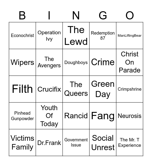 924 Gilman Street Bingo Card