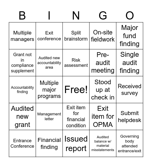 ACFR Bingo Card