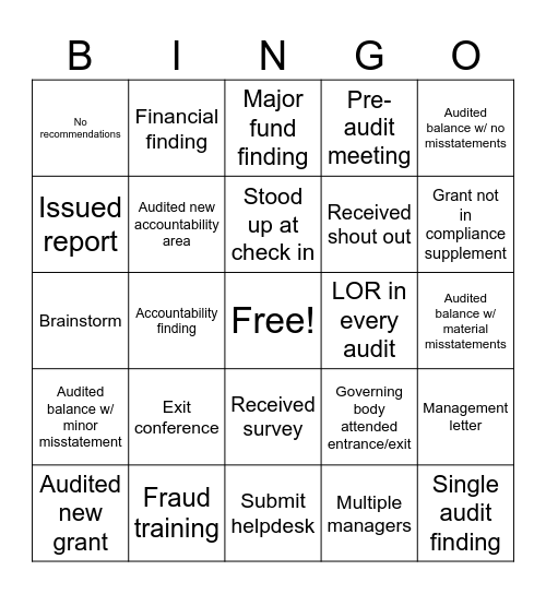 ACFR Bingo Card