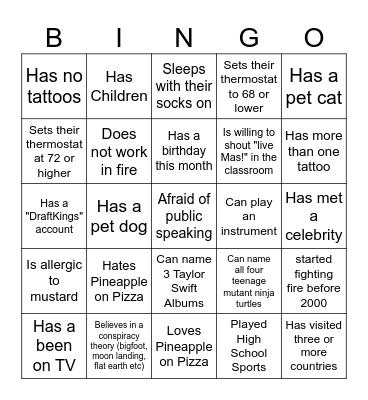 Get to Know You Bingo Card