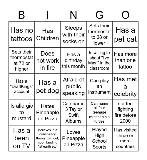 Get to Know You Bingo Card