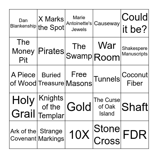 Oak Island Bingo Card