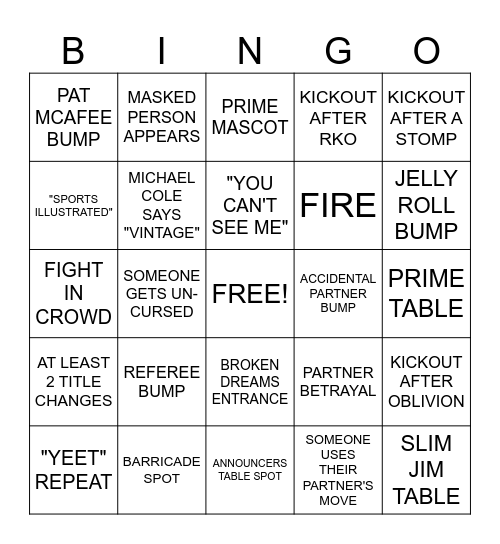 WRESTLEMANIA NIGHT 1 Bingo Card