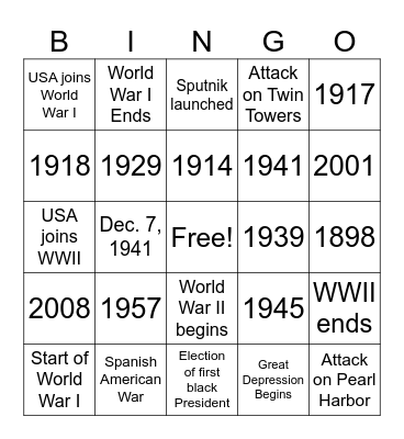 Important Dates Bingo Card