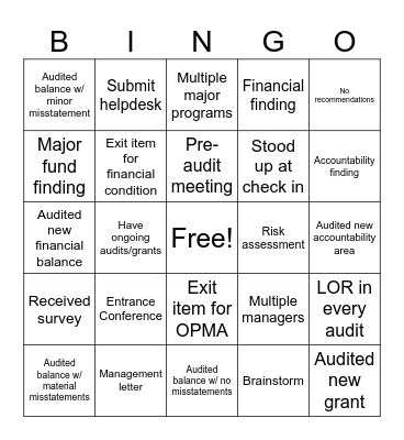 ACFR Bingo Card
