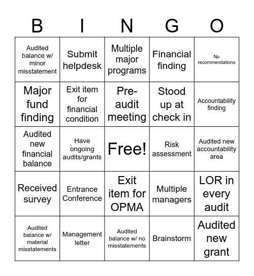 ACFR Bingo Card