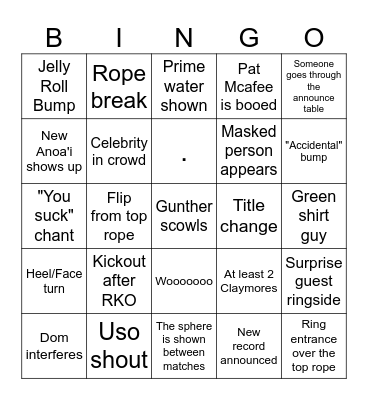 Wrestlemania Night 1 Bingo Card