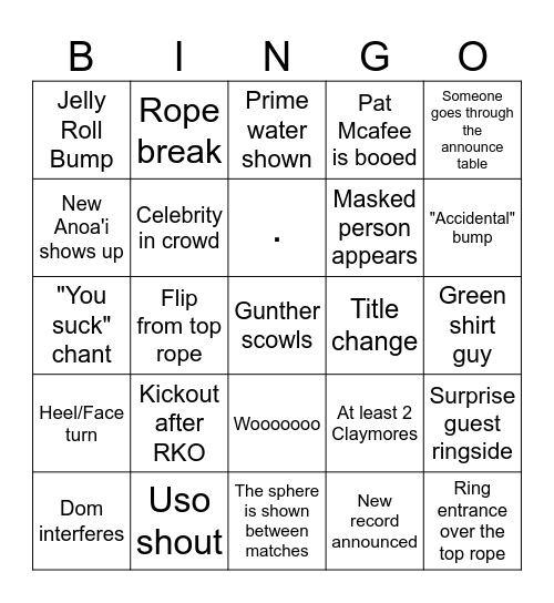 Wrestlemania Night 1 Bingo Card