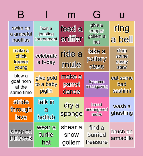 minecraft cute bingo Card