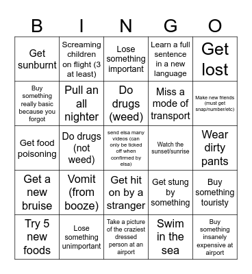 Travel Bingo <3 Bingo Card