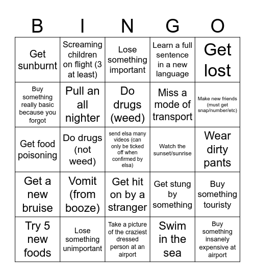 Travel Bingo <3 Bingo Card