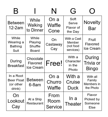 Cruise Ice Cream Bingo Card