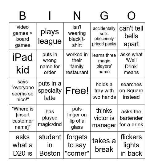 Stage Bingo Card